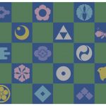家紋が散りばめられた格子模様