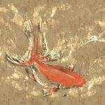 金魚を描いた和モダンのデザイン壁紙