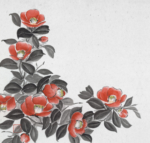 椿の水墨画の和モダンデザイン壁紙