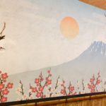 富士山と鶴のイラストの壁紙