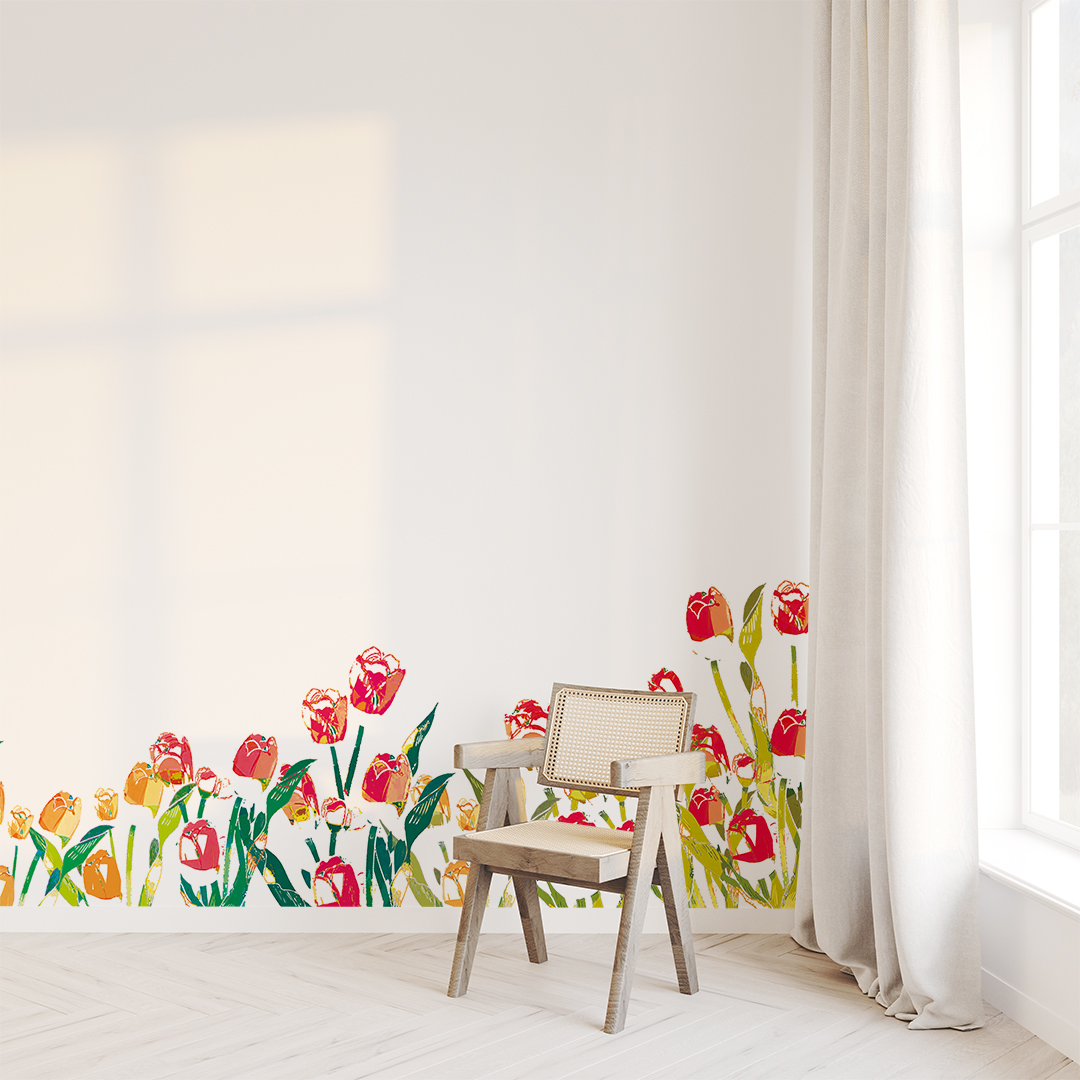 絵の具で描かれたチューリップの壁紙